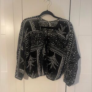 Free People Black and White Printed Peasant Blouse
